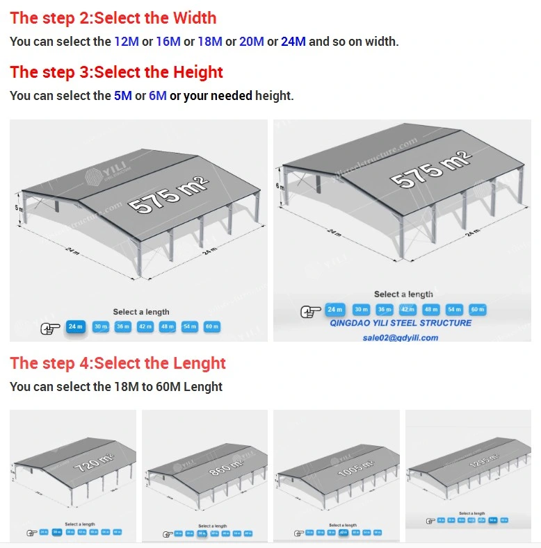 Europe Width (Span) : 24m, Height: 6m, Length: 18-60m, Prefab Light Frame Standard Steel Structure Farm Building / Warehouse with CE